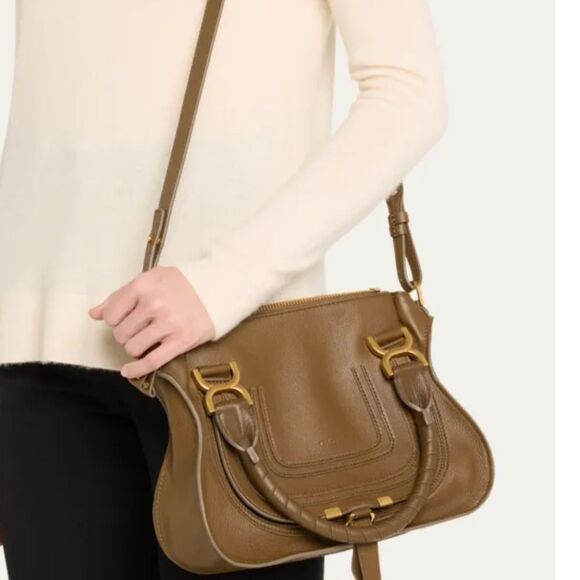 Chloe Marcie Small Satchel Bag in Grained Calfskin Dark Khaki NWT - Picture 4 of 4